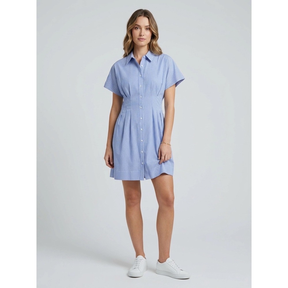 Sugarlips XL Short Shirt Dress Blue White Stripe Coastal Clean Girl 100% Cotton